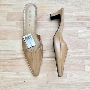NWT Tan Pointed Mule Faux Leather Vegan Size 6